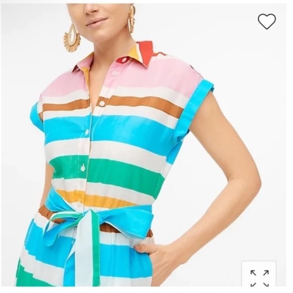 J CREW RAINBOW STRIPED COLLARED SHIRT MIDI TIE WAIST DRESS NWT - Picture 3 of 7